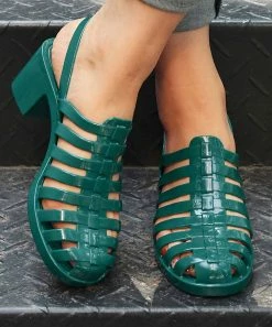 Best Pirce ⌛ ROSY Green Strappy Block-Heel Jelly 🩴 Sandal - 👩 Women 🧨 -ROSY SHOP zu97310668 alt 2 tm1625233958
