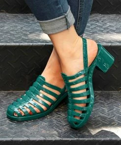 Best Pirce ⌛ ROSY Green Strappy Block-Heel Jelly 🩴 Sandal - 👩 Women 🧨