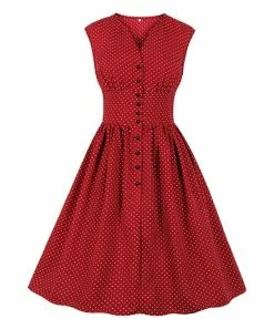 Flash Sale 🎁 Romanissa Red & White Polka Dot Button-Front A-Line 👗 Dress - 👩 Women 🔔