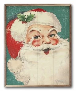 New ❤️ Kendrick Home Green Rosy Cheeks Santa Framed Wall Art 😉